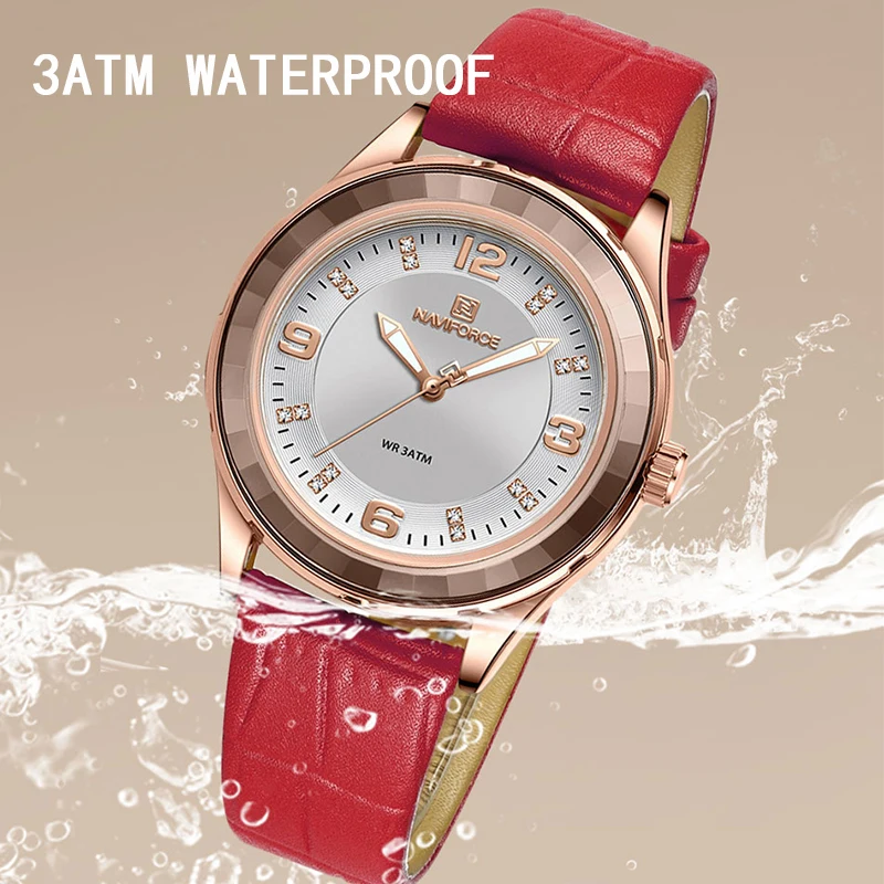 Naviforce relógio feminino de luxo moda pulseira couro senhoras à prova dwaterproof água quartzo relógio pulso namorada presente relogio feminino 2023