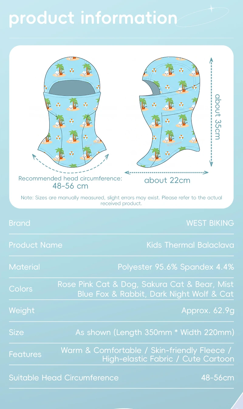 WEST BIKING Jungen Thermo-Balaclava Niedliche Cartoon-Gesichtsmaske Mädchen Winddichter Fleece-Nackenwärmer für Skifahren Radfahren Helmmütze – Detail 3