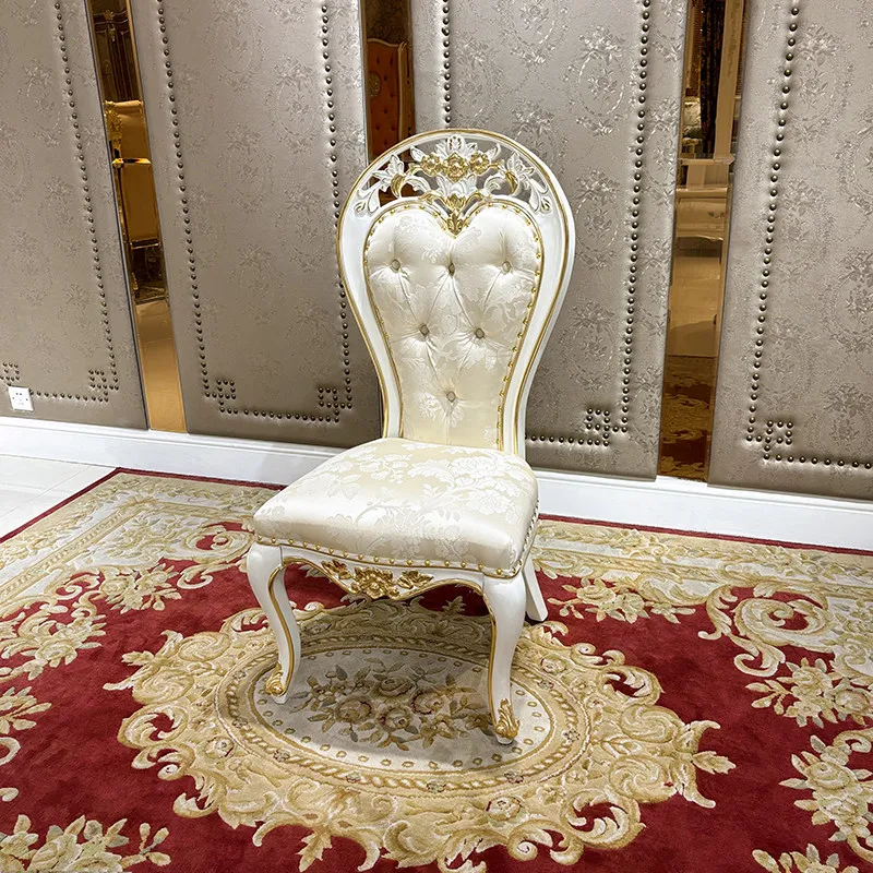 French dining chair, European fabric embroidery dining chair palace luxury neoclassical solid wood carving flower dining chair