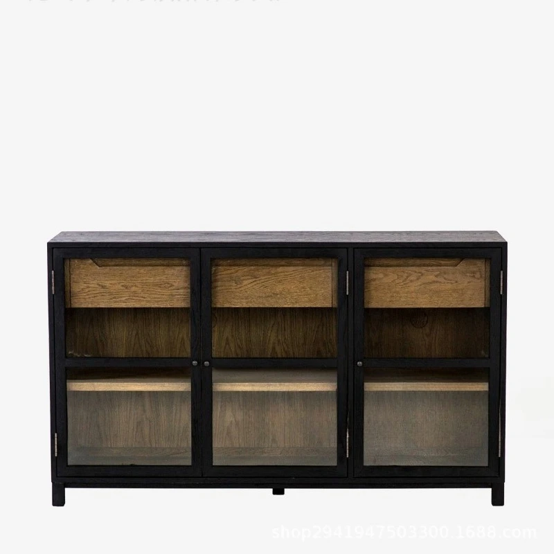 

American side retro and old entrance living room black TV floor locker high-end display cabinet