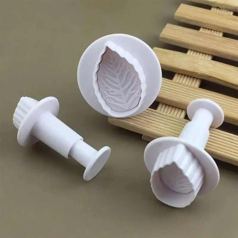 U75C 3pcs Rose Leaf Baking Mold Kitchen Biscuit Cookie Cutter Puss) Manger 3D Die Die Fondant Cake Tools Decorating Tools