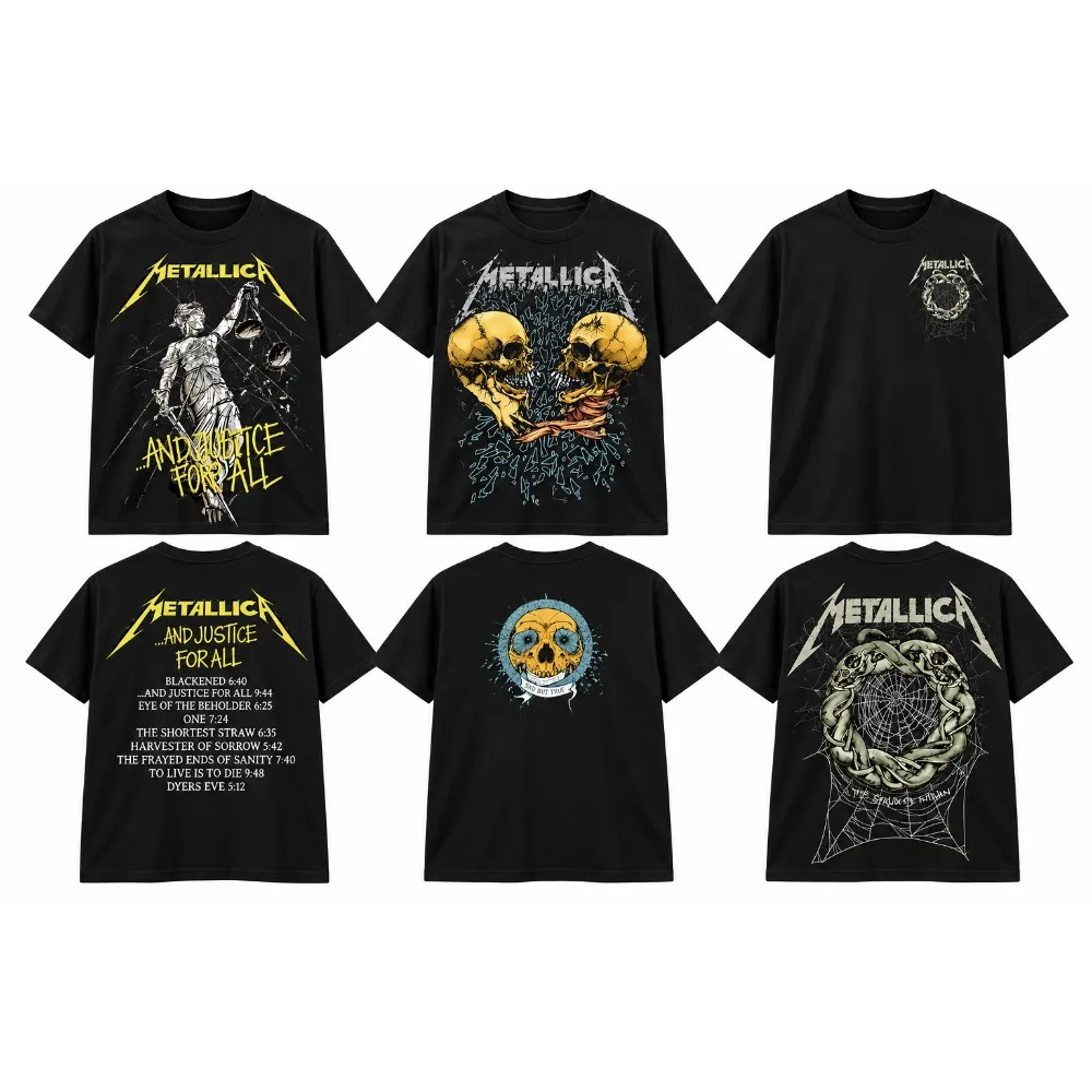 Metallica Rock Band's Vintage Washed Short Sleeved Round Neck Y2k Tshirt Men Clothing New in Top & Tees Mens T-Shirt Camisetas