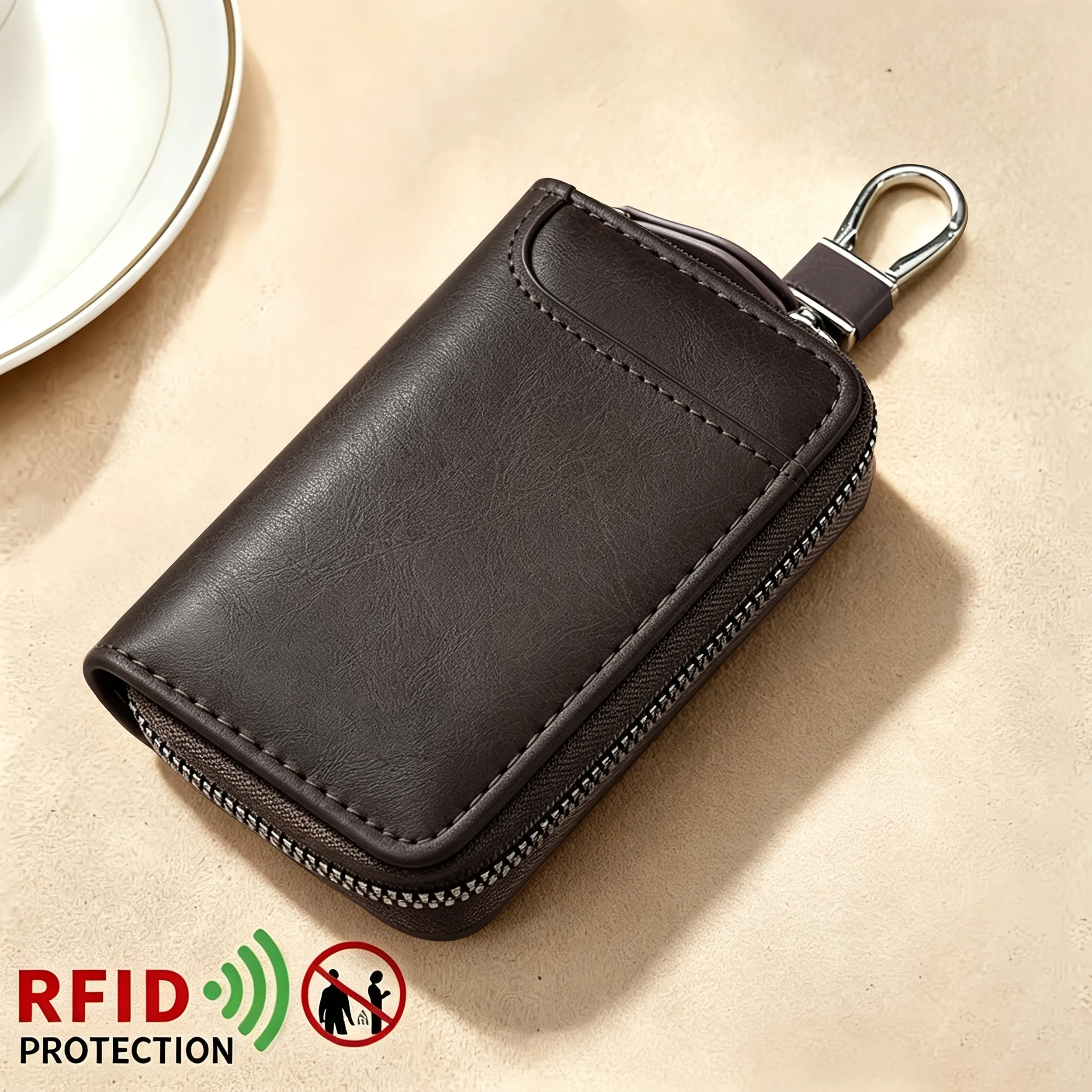 Multifunktionaler RFID-Anti-Diebstahl-Schlüsselhalter und Kartenetui 2-in-1 mit Reißverschluss, Große Kapazität Autoschlüssel-Aufbewahrungstasche mit Mehrfach-Schlüsselhalterung – Detail 9