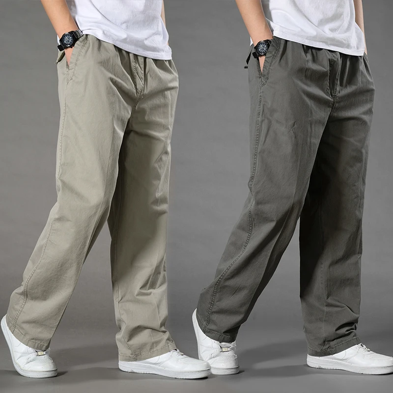 Mens Casual Cargo Pants Loose Fit Spring Autumn Men's Cotton Trousers Sports Many Pockets Wide Leg Straight Pants