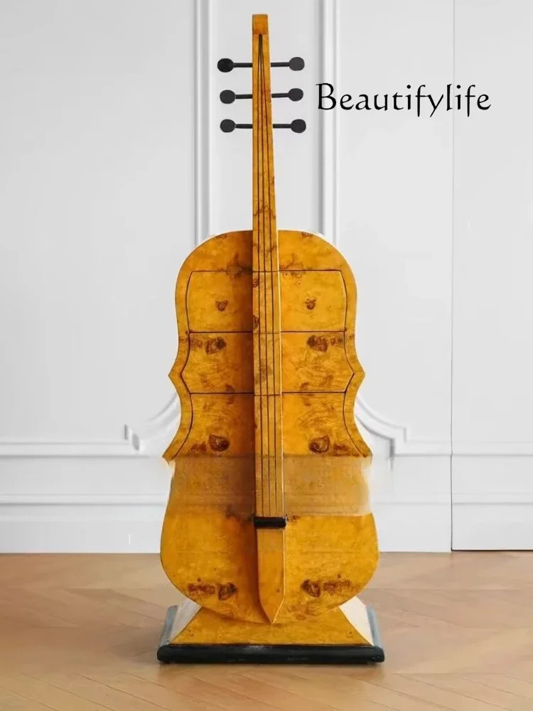 S Medieval Solid Wood Pattern Cello Chest Cabinet Design Art Decoration Cabinet Household Storage Display Cabinet