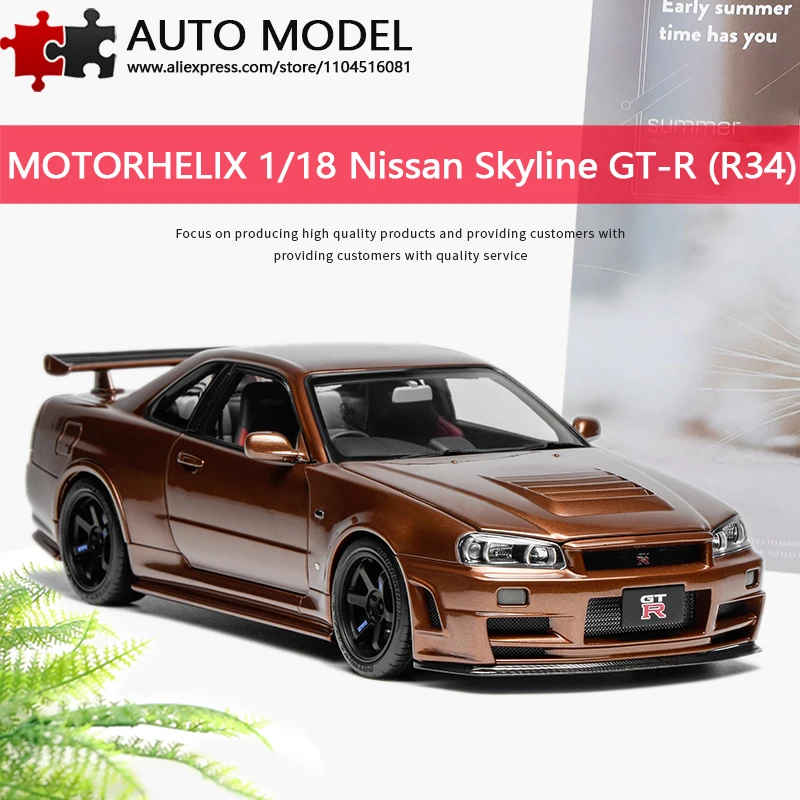 

Nissan Gtr R34 Skyline Gt-R Customized Version Die-Cast Metal Scale Model Motorhelix Mh 1:18 Realistic Alloy Car Model Adult Collectible Limited Edition Boy's Toy with Fully Openable Doors