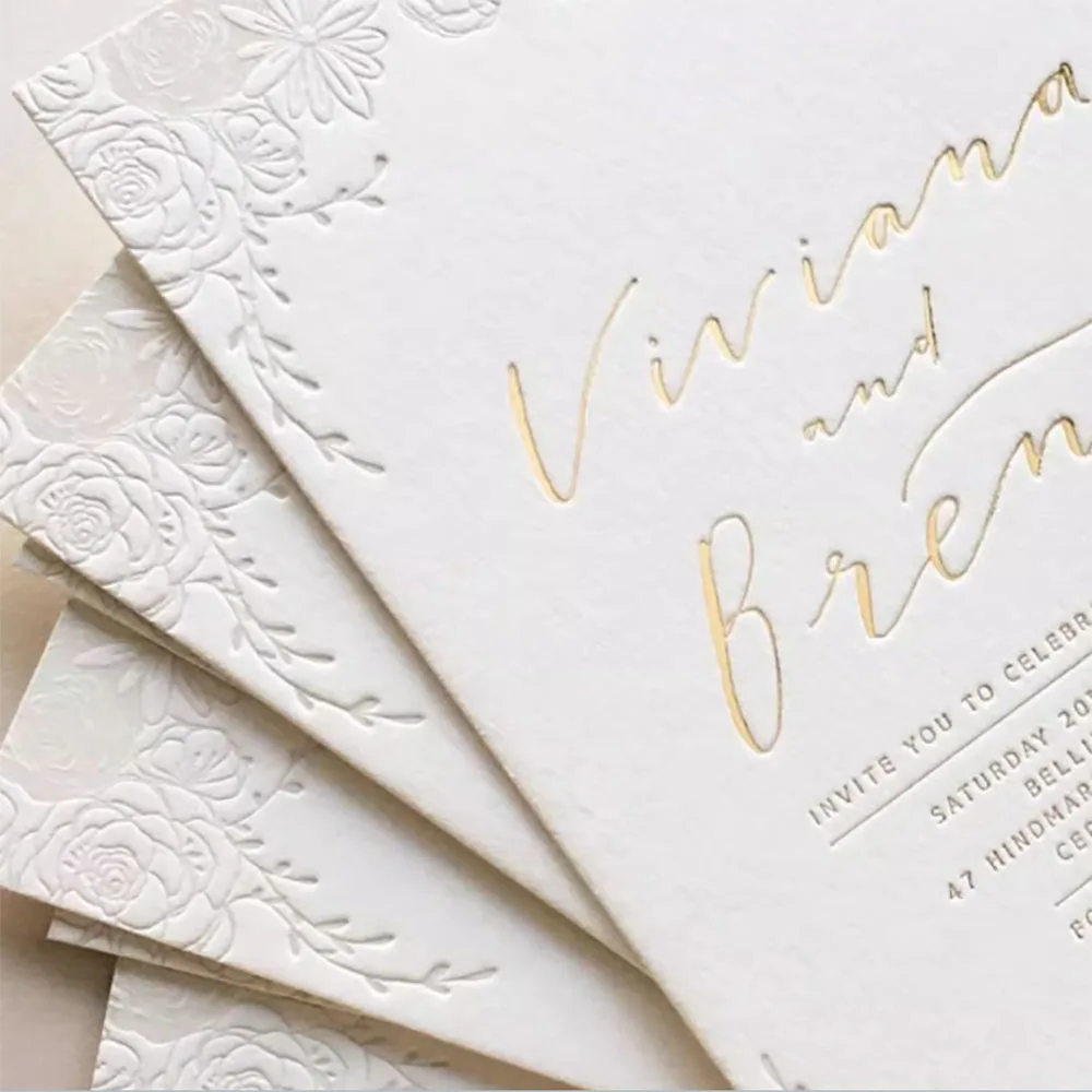 High-grade Customised Invitation Printing, Cottom Paper,  Gold Foil Embossed Hot Stamping Business card