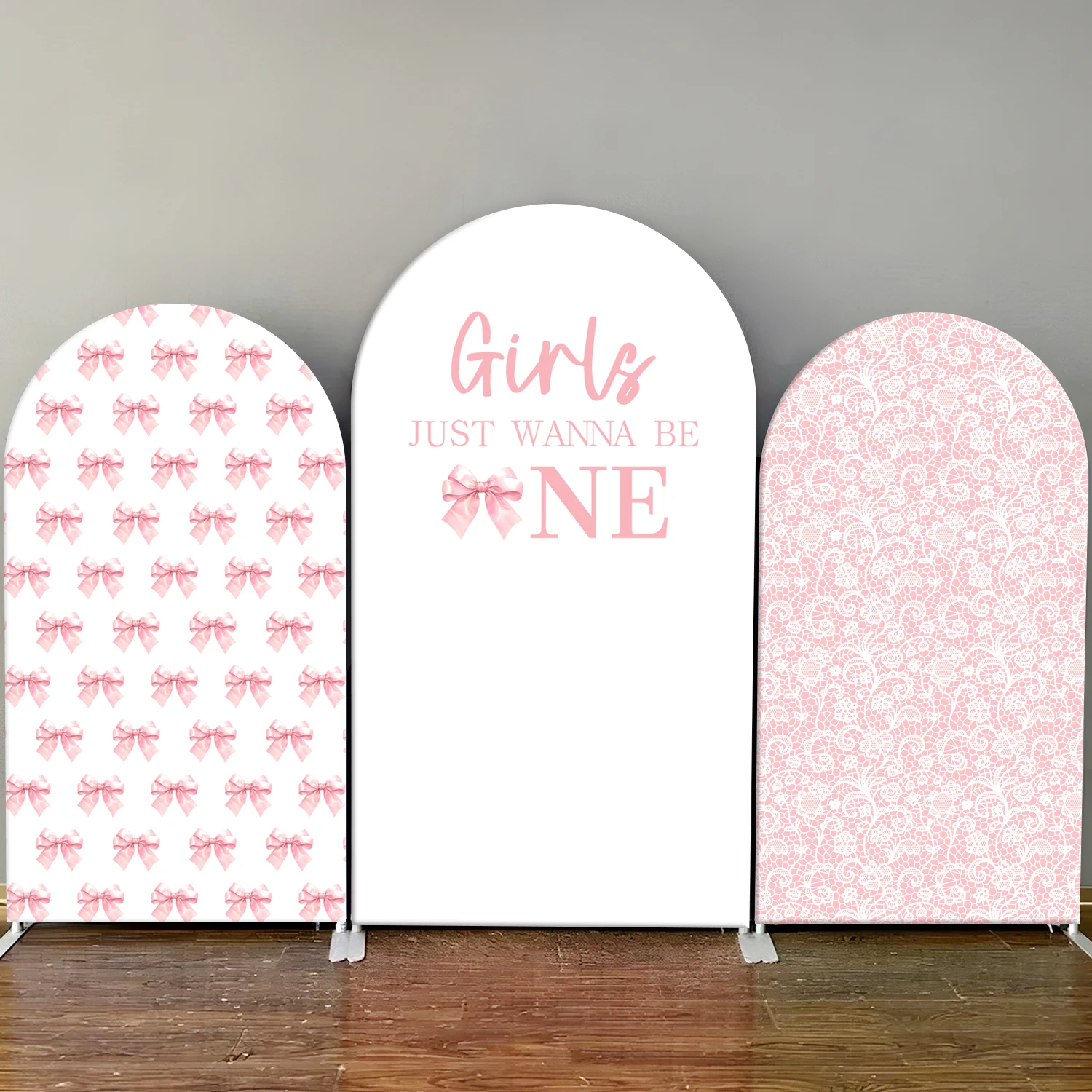 

TB Custom Text Girls Just Wanna Be One Arch Backdrop Cover Pink Bow for Birthday Party Decor Baby Shower Background Wall Props