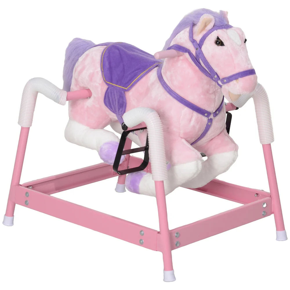 

Spring Rocking Horse, Kids Ride on Horse, Plush Horse Ride-on with Sounds & Foot Stirrups, Saddle for Kids 3-8 Years, Pink