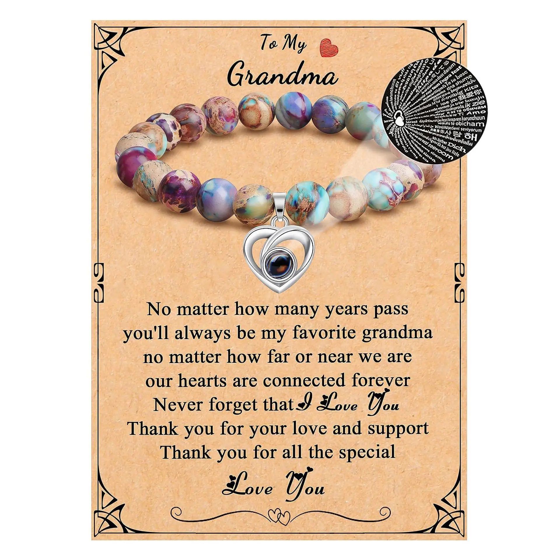 New Love Pendant Gift 100 Language Projection Stone Love Projection Stone Bracelet Gift Wholesale