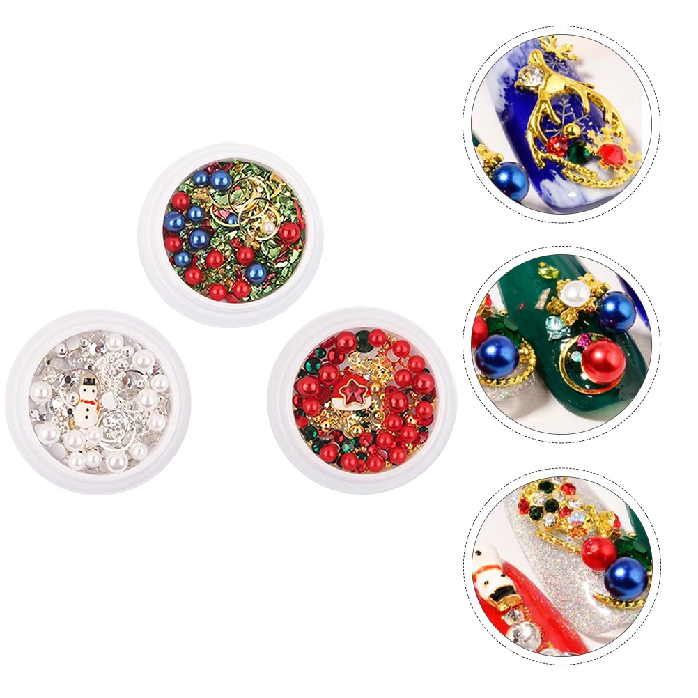 

3 Boxes Christmas Nail Art Decors DIY Glitter Gems Accessories Manicure Jewelry Snowflake Stickers For Nails Party Events Home