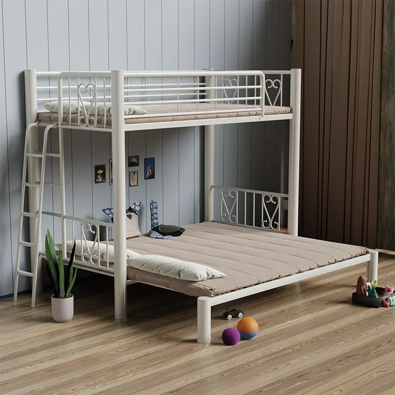 Duplex second floor elevated bed telescopic folding wrought iron bed bunk adult pull iron frame