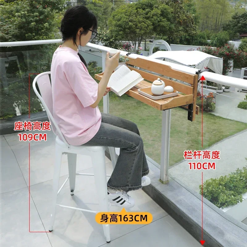 Balcony railing hanging table creative leisure small bar counter solid wood small apartment foldable