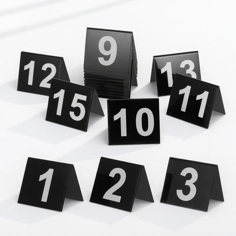 

15Pcs Acrylic V-Shaped Number Markers Double-Sided Black Restaurant Table Numbers Efficient Compact Scene Detective Props