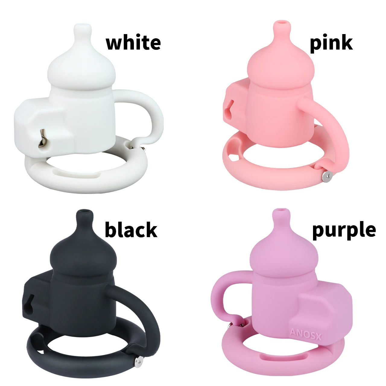 Milk Bottle Texture 4 Colors Silicone Chastity Cage Cosplay Penis Resistant Urethra Lock Cock Ring Flexiable Erotic Sex Toys 18+ - view 4
