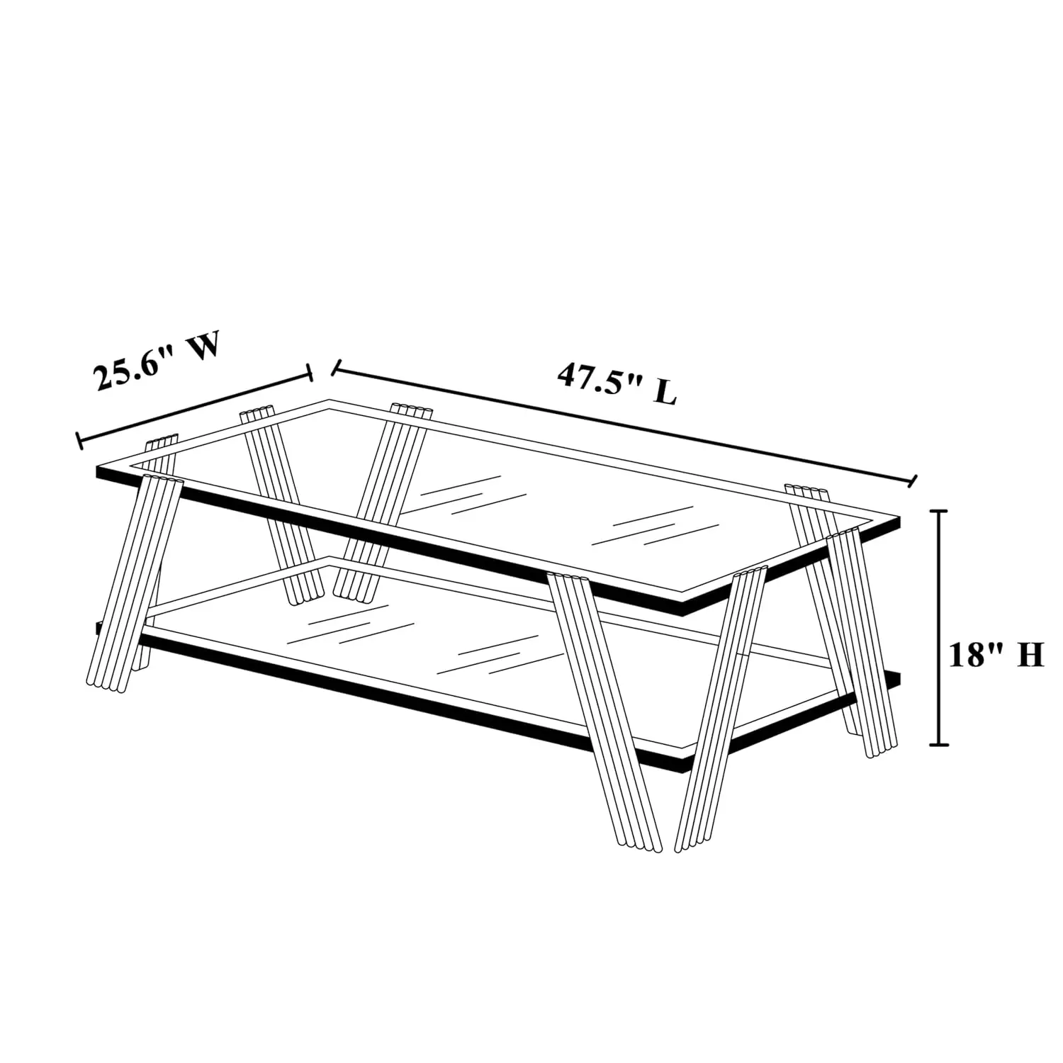 47" Modern Coffee Table, Double-Layer Clear Tempered Glass Table Top With Stainless Steel Frame, Center Table With Storage, For