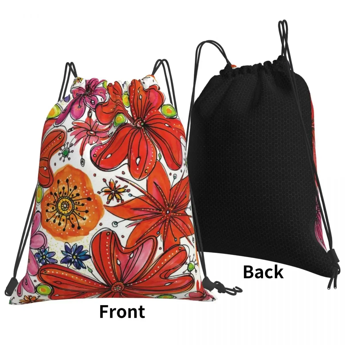 Floral 1C Backpacks Casual Portable Drawstring Bags Drawstring Bundle Pocket Sports Bag BookBag For Man Woman School