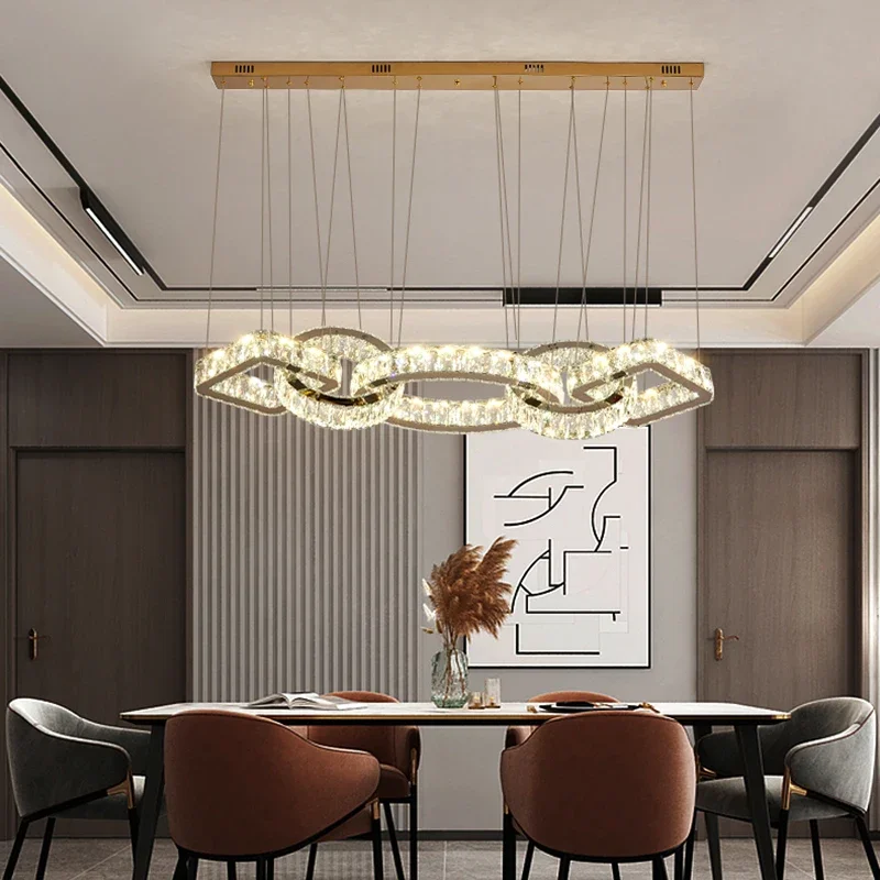 

Modern Minimalist Hollow Circular Ring Crystal Led Pendant Lights for Table Dining Room Bar Counter Home Decor Dimmable Fixture