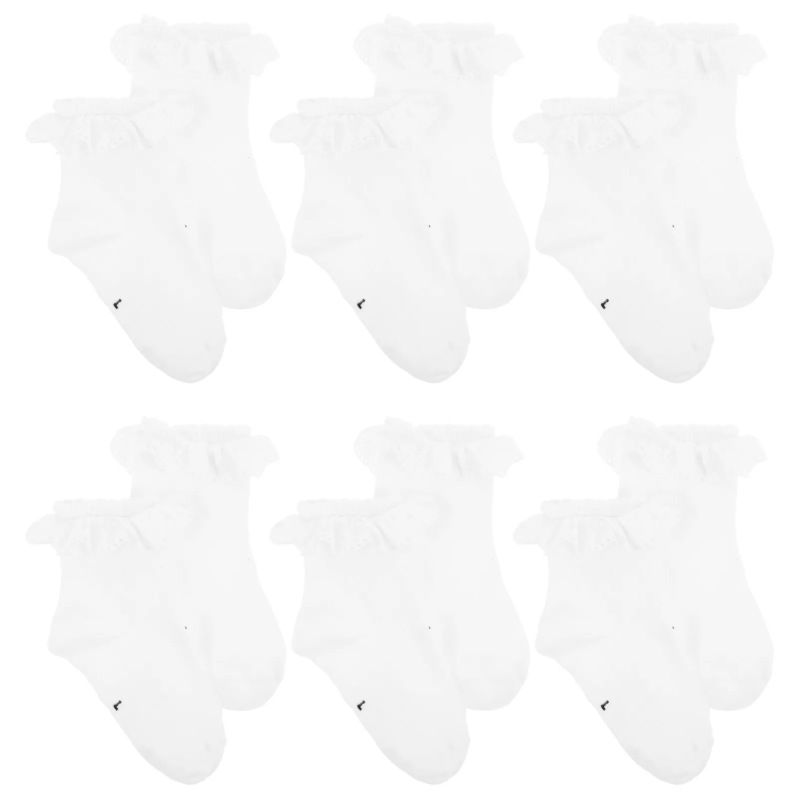 

6Pairs Kids Socks Breathable Summer Ruffle Ankle Lace Trim Solid Color Girls Comfortable Fit Stage Performance