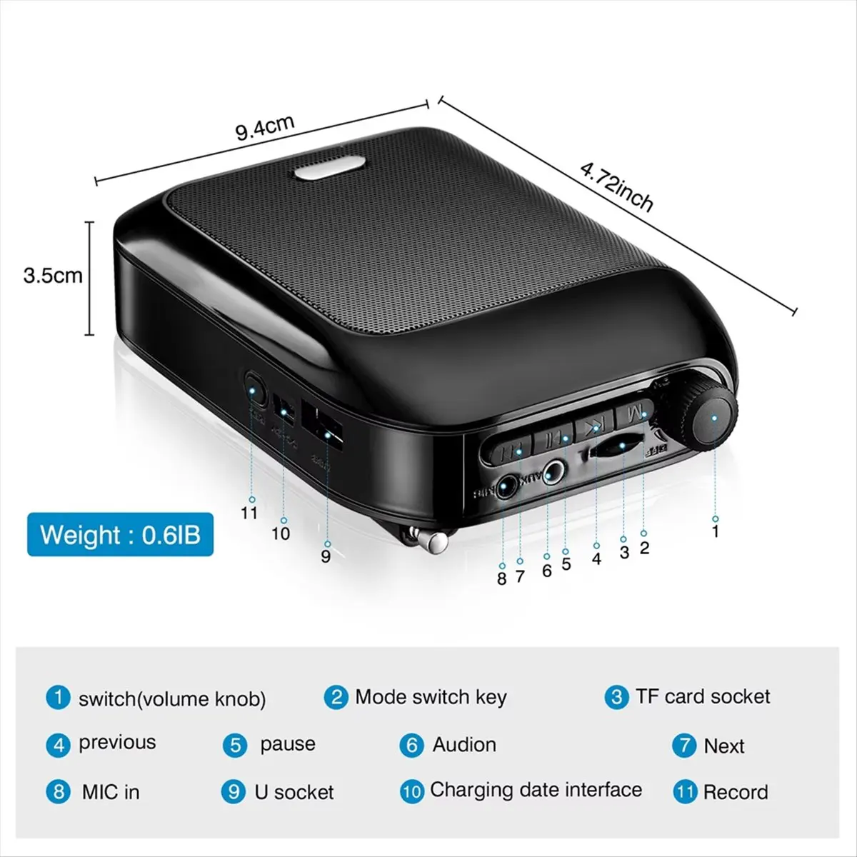 Bluetooth UHF Wireless Voice Amplifier Portable for Teaching Lecture Tour Guide Promotion for Teaching Tour Guide