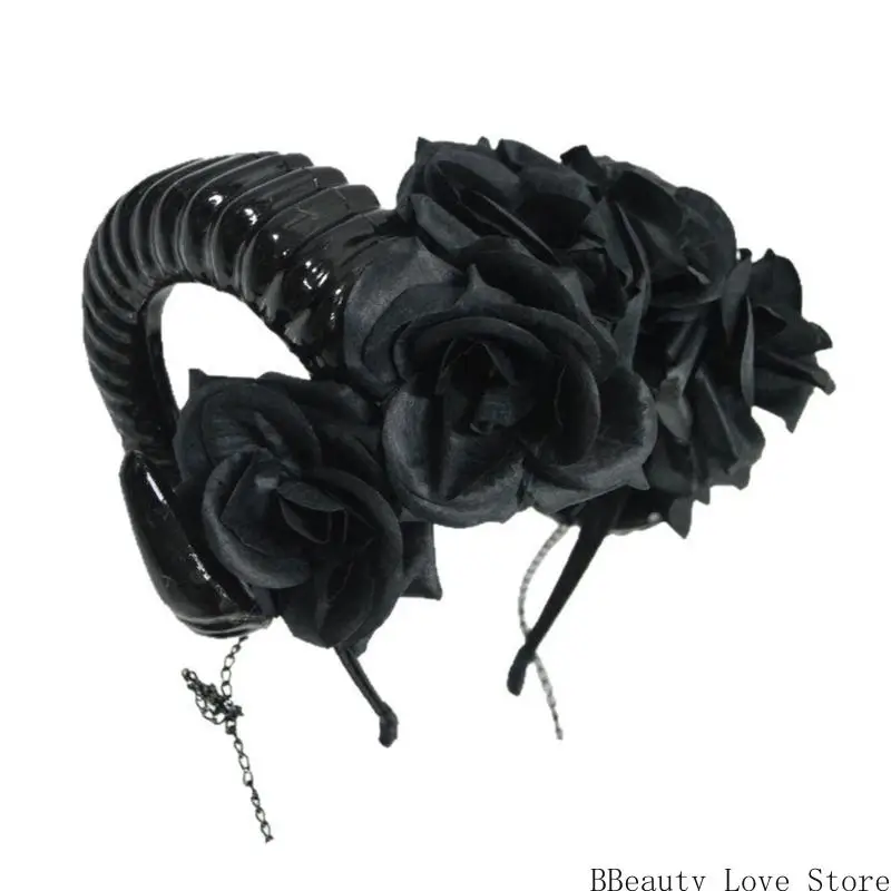 

Black Antelope Horn Hairband Dark Rose Hair Accessory Perfect for Halloween and Theme Parties