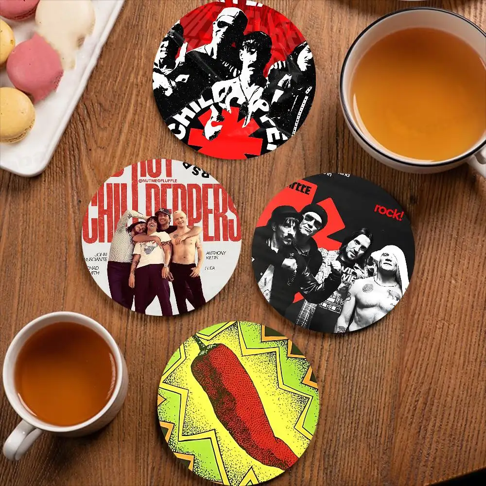 Rock Band Red Hot Chili Peppers Round Coasters Insulated Durable Cups Coffee Coaster Plate Mats Home and Decoration Kitchen