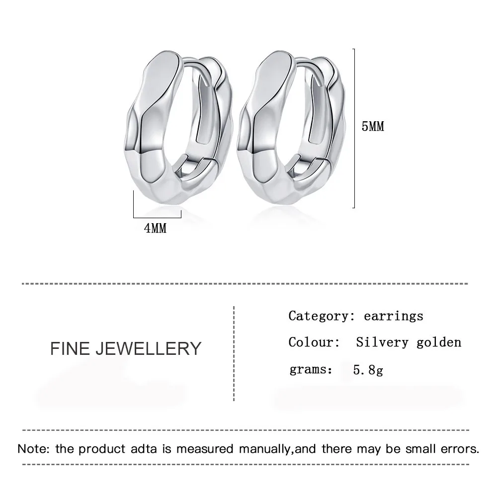 MEETSOFT S925 Silver Irregular Texture Hoop Earrings for Fashion Women Fine Jewelry Minimalist Accessories Wearable for Party