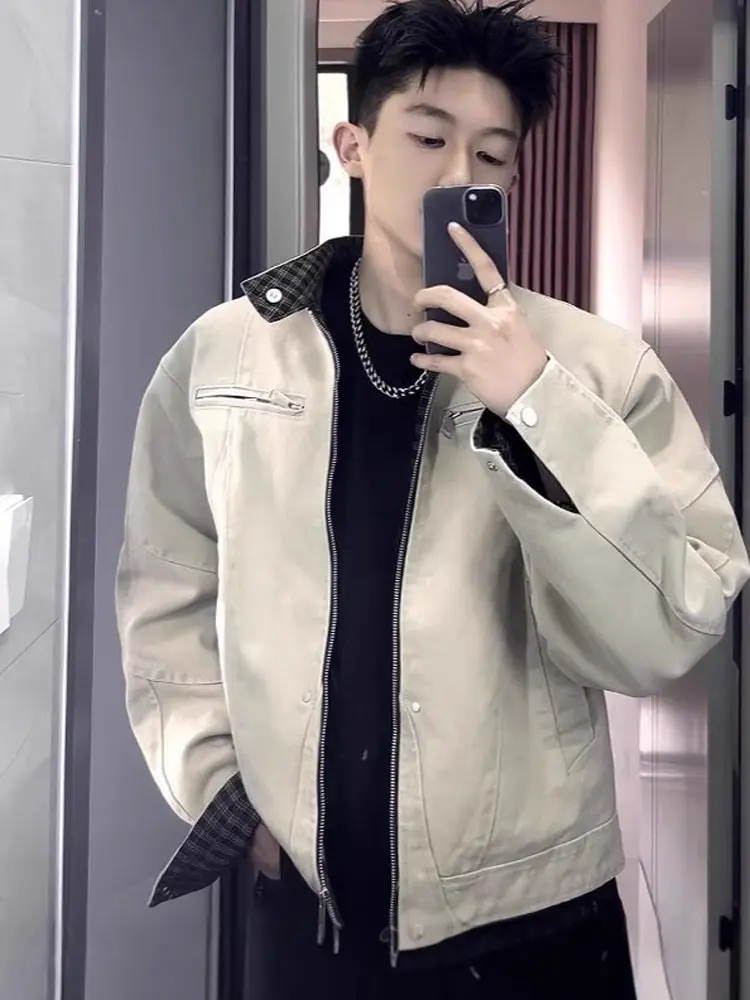 

Повседневная мужская куртка из канваса для весны и осени, плотная, утепленная, свободного кроя, с воротником-стойкой, укороченная, широкая верхняя одежда