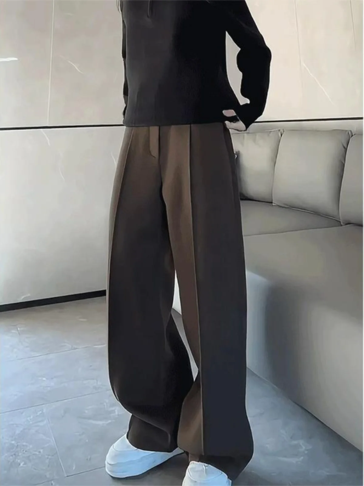 

Коричневые повседневные брюки прямого кроя для мужчин, весенне-осенние, широкие, с эффектом драпировки, премиум-класса, молодежный стиль