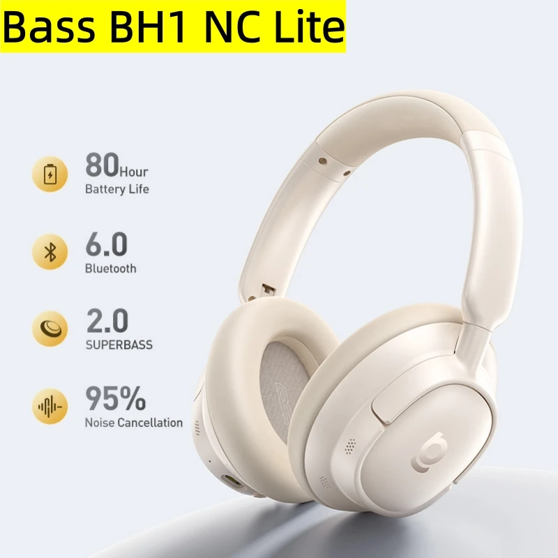 Baseus Bass EH10 NC Draadloze Hoofdtelefoon Bluetooth 6.0 Ruisonderdrukking 45dB Over-Ear Headset Spatial Audio Oortelefoon 80 uur Gebruiksduur