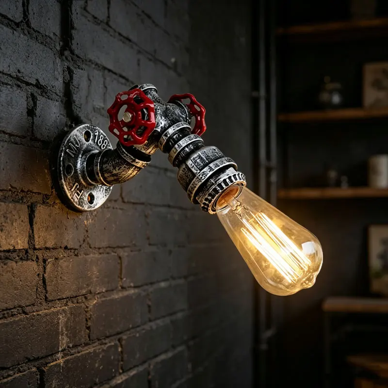 Vintage E27 Edison Indoor Wall Lamp Light Industry Lofe Steam Punk Pipe Bedside Stair Aisle Corridor Cafe Wall Light Sconce Bra