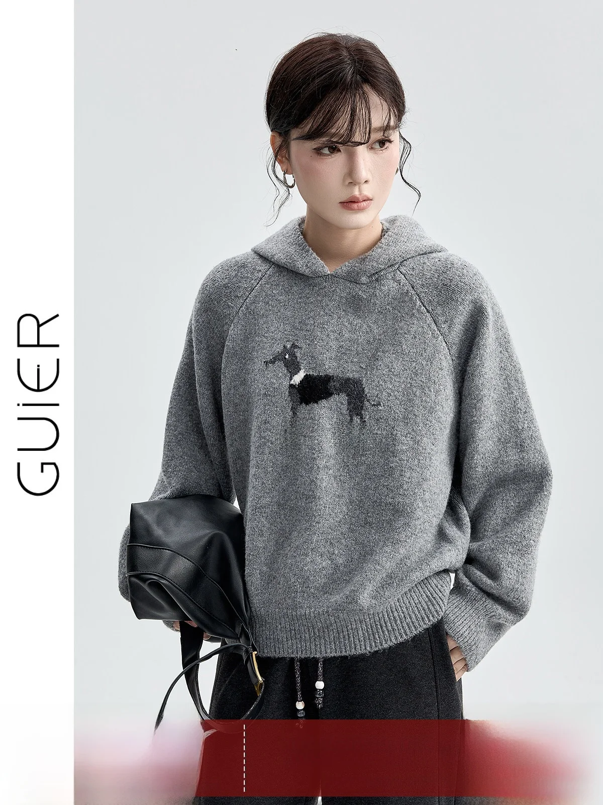 

Guier Women's Knitted Sweater with Hat Casual Loose Autumn Winter Cartoon Dog Pattern Premium Quali Top New Arrival 2025