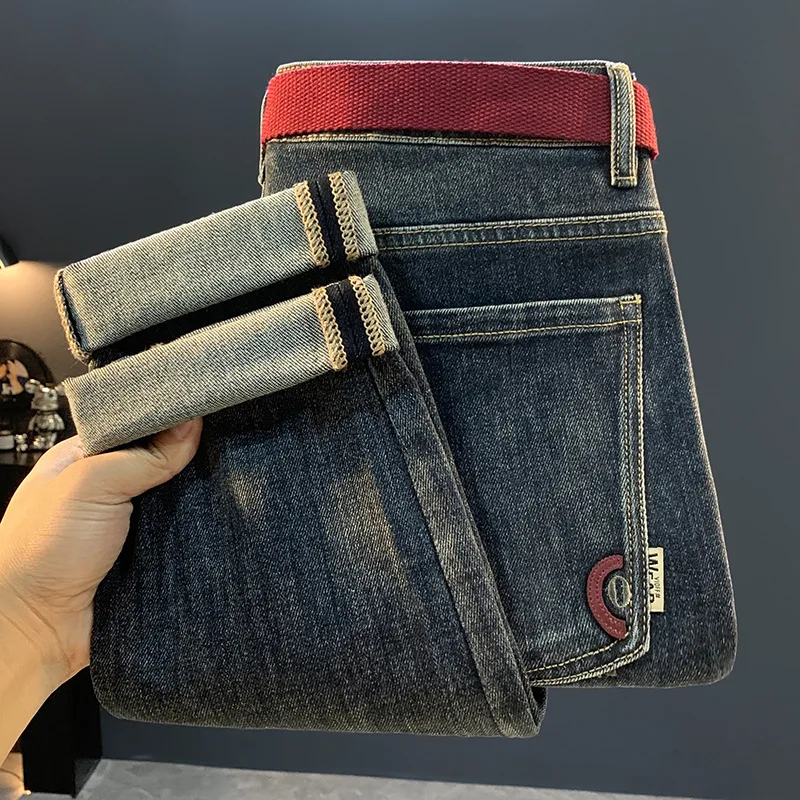 

2025 Autumn High end Trendy Brand Embroidered Conical Jeans Men's Trendy Versatile Slim fit Small Foot Casual Pants