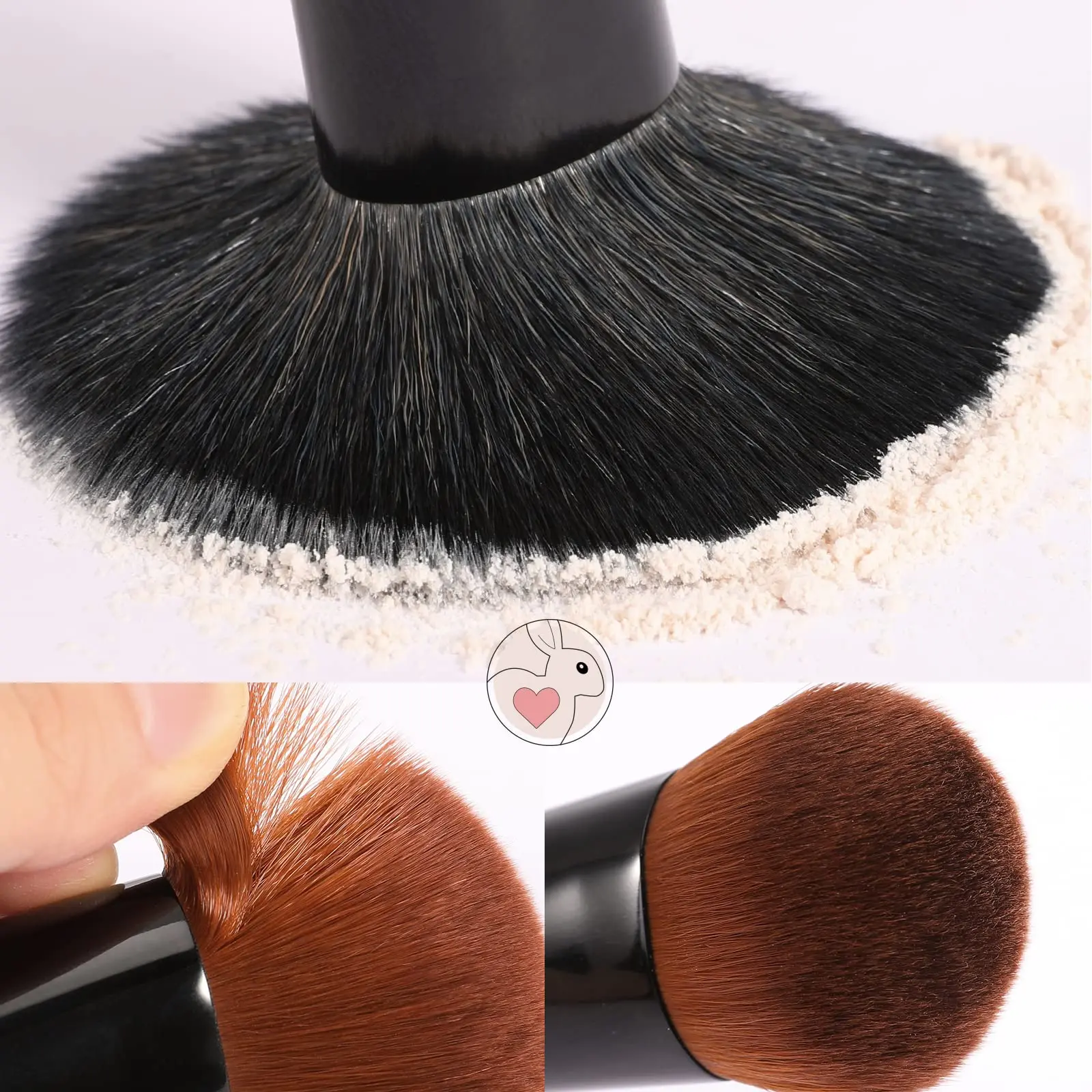DUcare Foundation Powder Brushes 2PCS Makeup Blush Brushes Set Buffing Stippling Liquid Blending Mineral Powder Tools Black