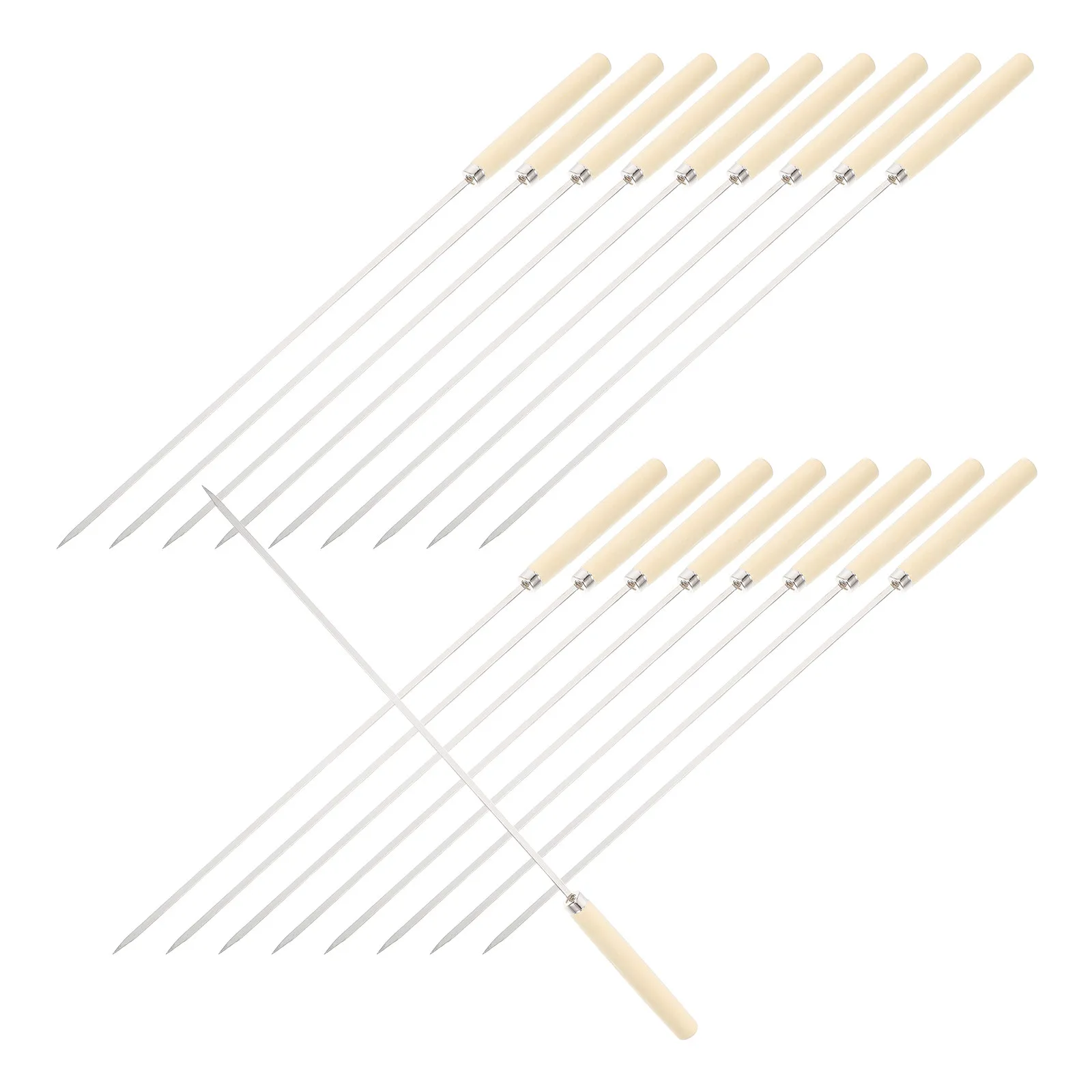 25Pcs Stainless Steel Grilling Skewers with Wooden Handles Flat Bbq Skewer Set for Outdoor Chicken Turkey Sausage
