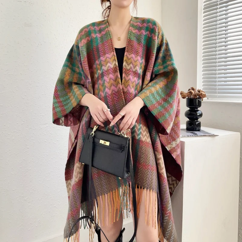 

Sleeves cuffs shawls cardigan female spring winter tourism Europe and America ethnic Su split shawl cardigan capes female tops