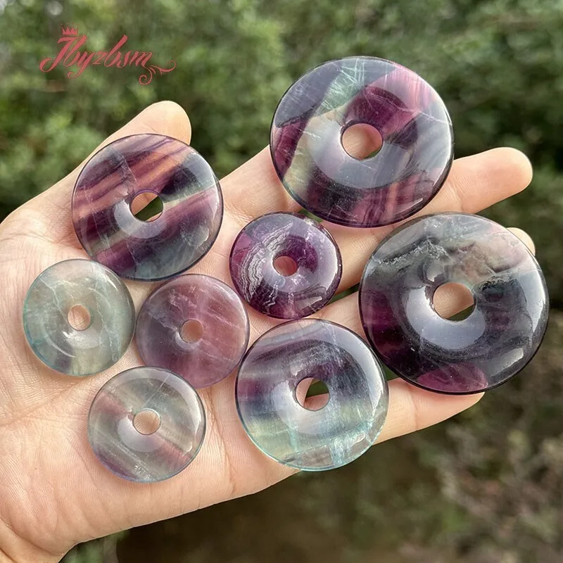 

30/40/50mm Natural Donut Round Fluorite Gem Stone Beads 1 Pcs,For DIY Pandant Jewelry Making Accessories,Free Shipping