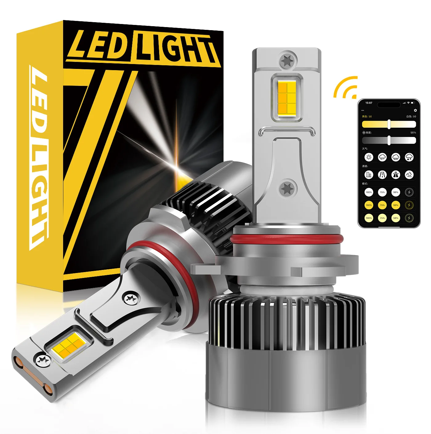 2PCS CANBUS APP Control 9012 LED HIR2 Car Headlight Bulbs Mini Turbo Car Lights 3000K 4300K 6000K 3 Colors Fog Light WIHT FAN