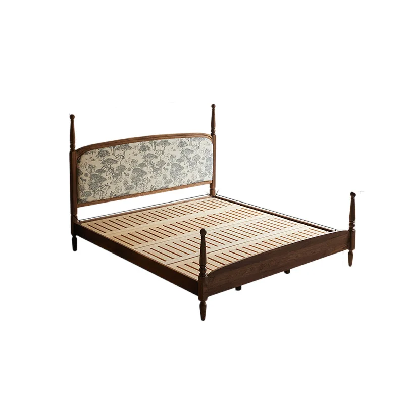 

North American black walnut retro double bed 1.8 meters printed soft bag