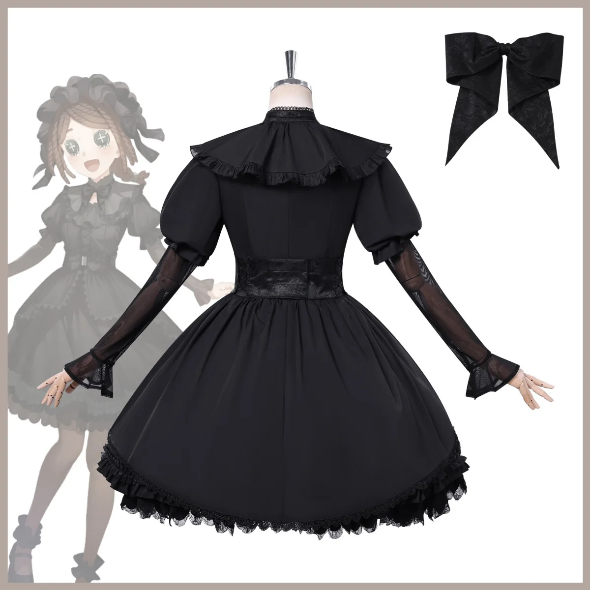 Game Identity ⅤEmma Woods Cosplay Costume Black White Waltz Black Lolita Princess Dress Wig Woman Cute Carnival Halloween Suit view 4