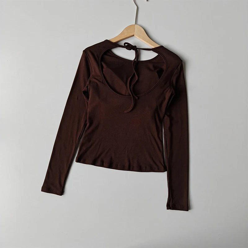 Rückenfreies Sporttop mit Trägern und Brustpolster für Damen, Hochwertige Gym-, Pilates- und Yoga-Bekleidung, Schnelltrocknendes Fitness-Langarmshirt – Detail 7