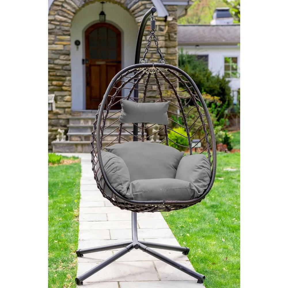 Hanging Swing Egg Chair with Bracket Swing Hammock Chair Indoor/Outdoor and  Cushioned Headrest Load Capacity 350LBS