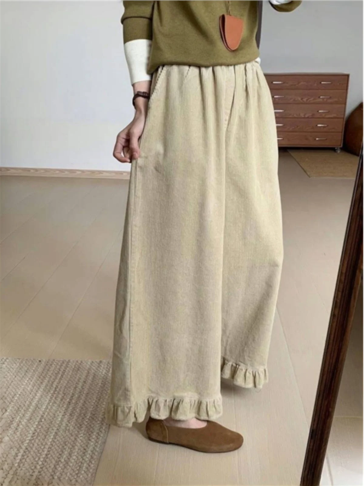 الربيع الصيف Thiened سروال قصير واسع الساق عادية عالية الخصر مطاطا مستقيم قطع Ci المشي بسيط Sle الخريف الشتاء V...