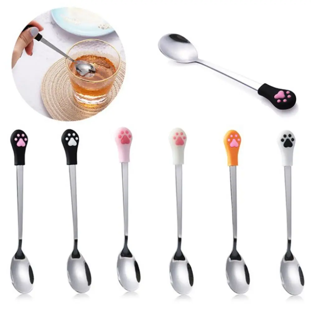 1Pc Lovely Cute Cat Claw Coffee Spoons Stainless Steel Fruit Dessert Spoon Candy Teaspoon Creative Drink Tableware