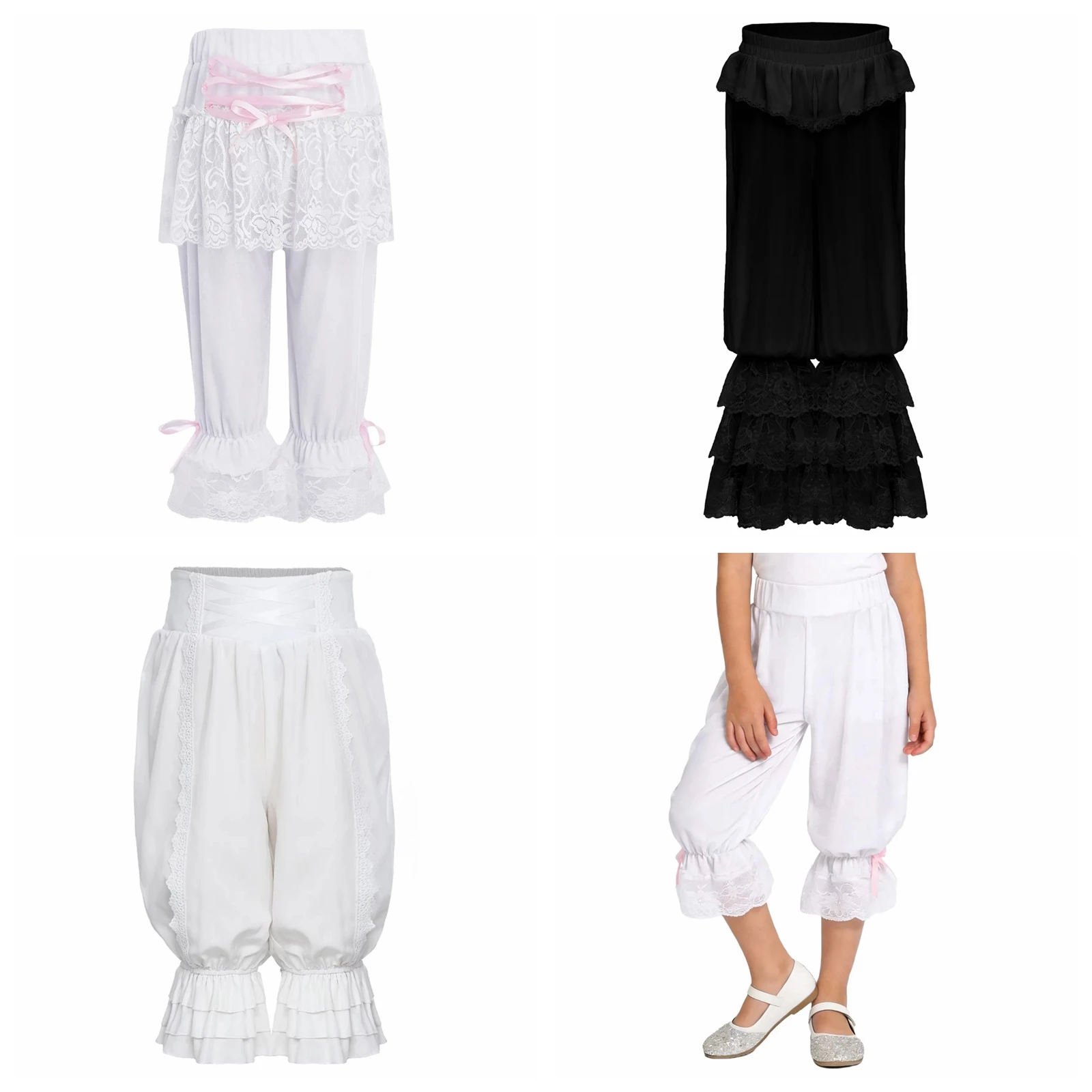 

Girls Victorian Pants Lace Pantaloons Medieval Renaissance Bloomers Role Playing Party Ruffle Loose Trousers Pilgrim Costume