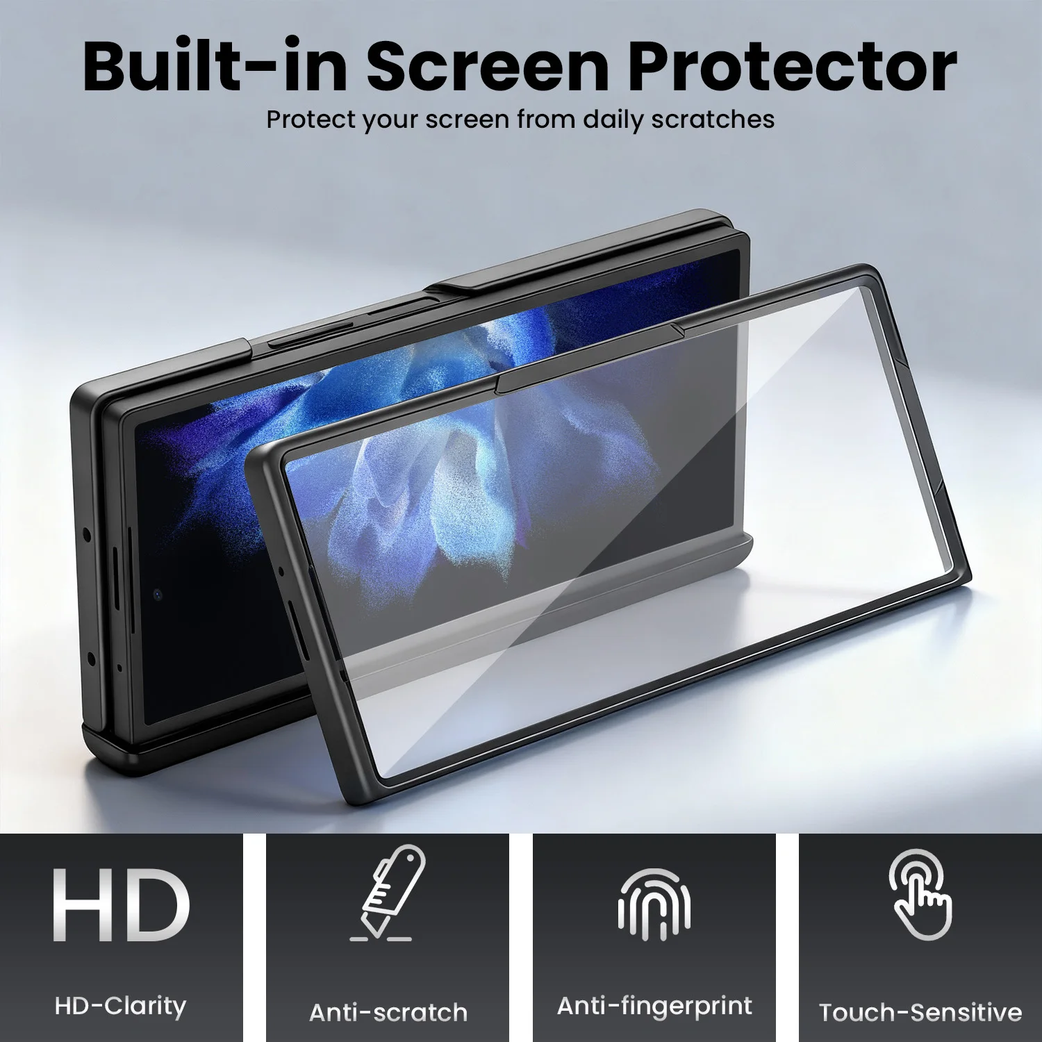 

Suitable for Samsung Fold7/Fold6/Fold5/Fold4/Fold3, featuring a screen protector, skin-friendly strap, and foldable stand