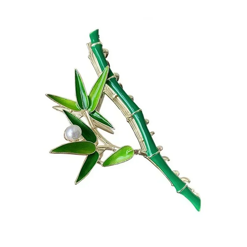 New Chinese Vintage Style Retro Fresh Green Bamboo Fashion Pearl Metal Hair Clip Personalized Design Women's Headwear Decoration