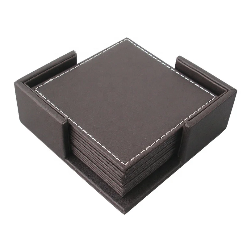 Conjunto De Coaster De Couro De Estilo De Mármore Doméstico, Redondo Marrom e Preto, Atacado