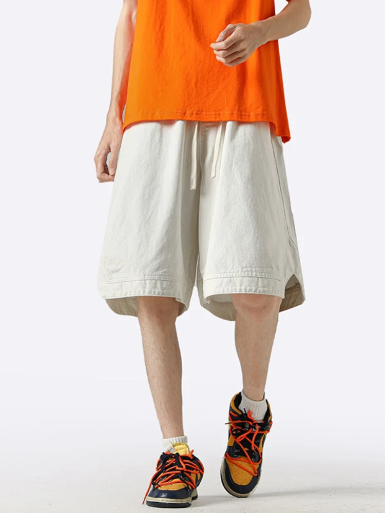 

Мужские летние джинсы свободного кроя из тонкого денима, прямые, со средней посадкой, с завязками на талии, износостойкие, в американском уличном стиле