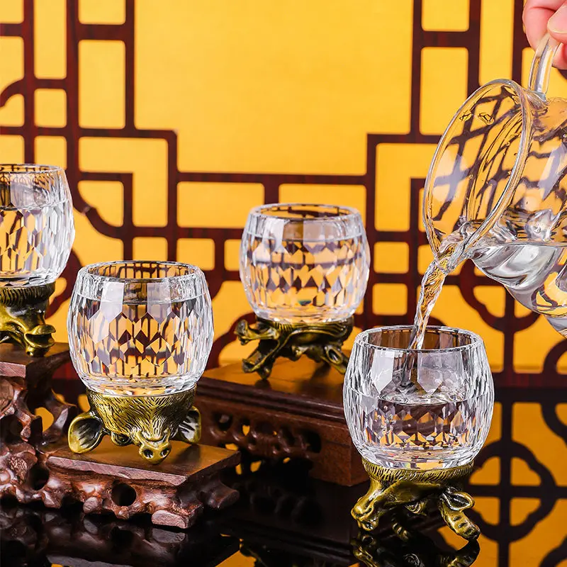 Chinese Bronze Twelve Zodiac Baijiu Cup High-end Spirit Cup Crystal Glass Household 50ml Wine Retro Wine Set